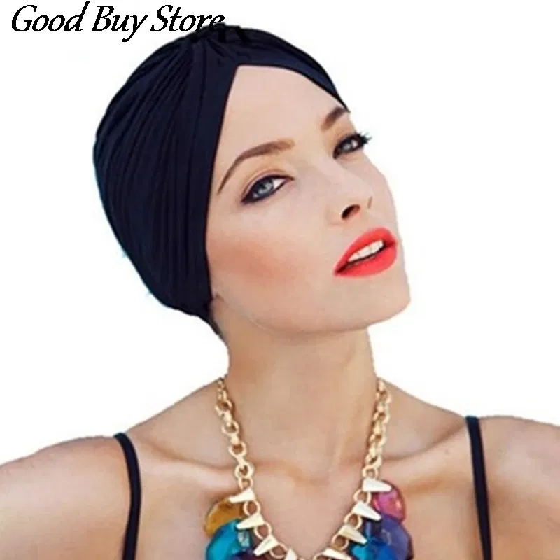 Color: dark ginger - Solid Color Turban Hat Women Muslim Stretch Hijabs Hats Islamic Underscarf Head Wrap Cap Female Plain Headwear Headband Soft