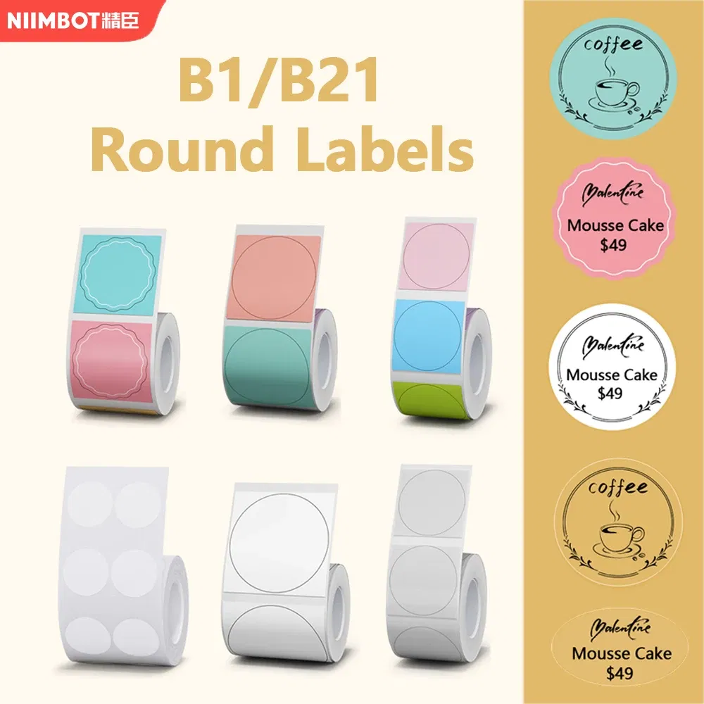 color: Yellow - Niimbot Round Labels for B1/B21/B3S Label Maker Sticker Self-adhesive Waterproof Thermal Sticker Label NIIMBOT Round Labels