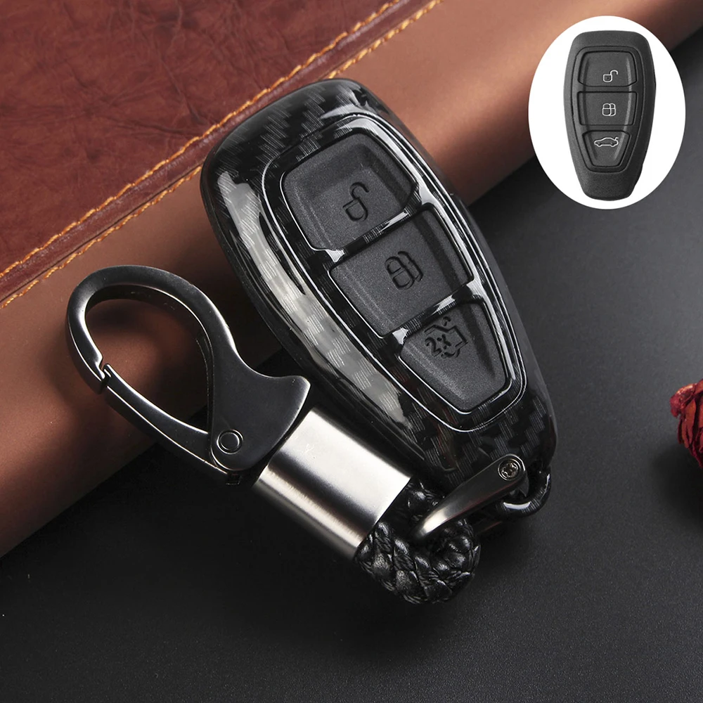 Color Name: Red - Carbon Fiber Remote Key Fob Case Shell Cover Compatible with Fords/Focus/Fiesta/Kuga/C-Max
