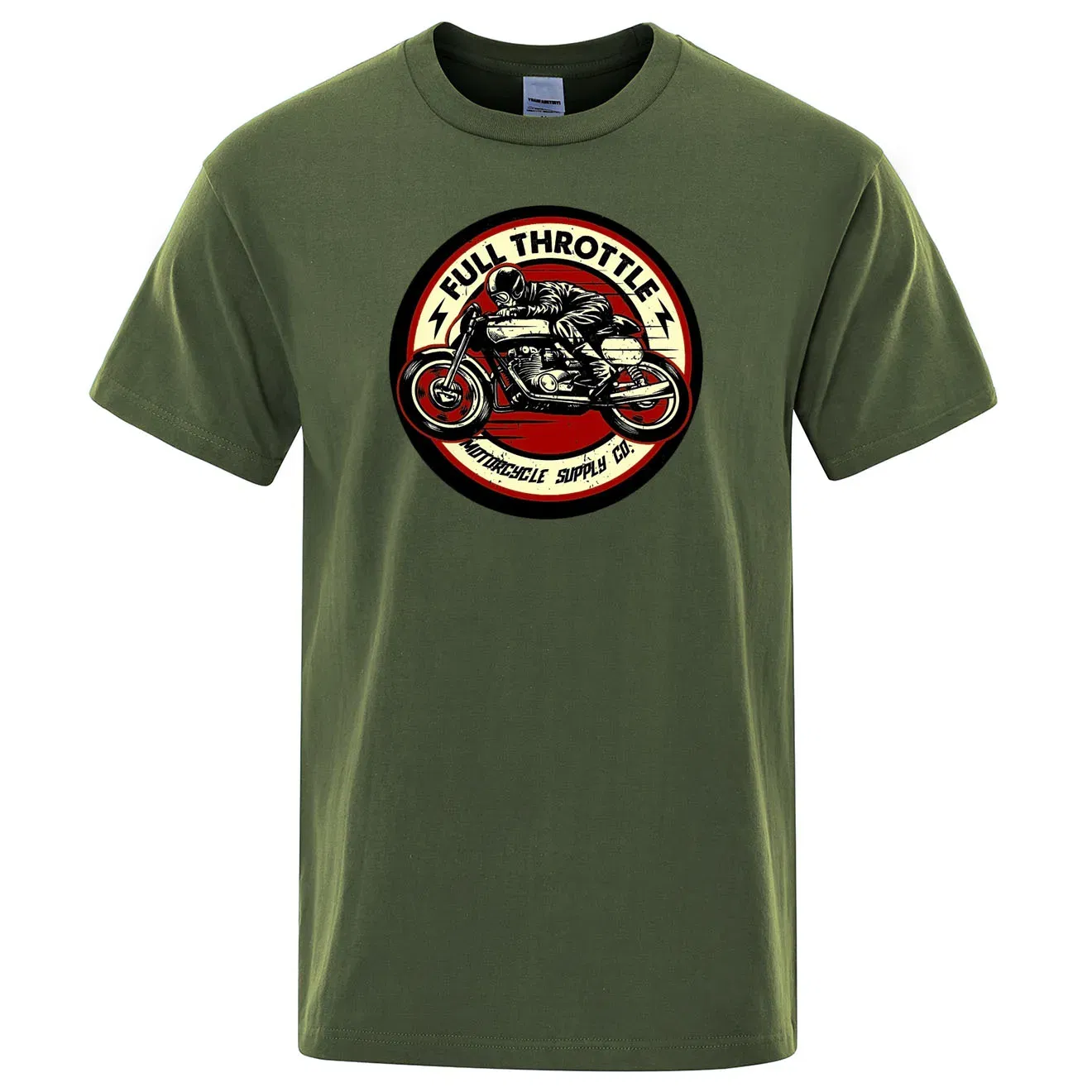 Color: GRAY, Size: S - Full Throttle Cafe Racer Rockabilly Biker Printed T-Shirt Men Fashion Casual Short Sleeve Loose Cotton Tshirt Summer Loose Tees