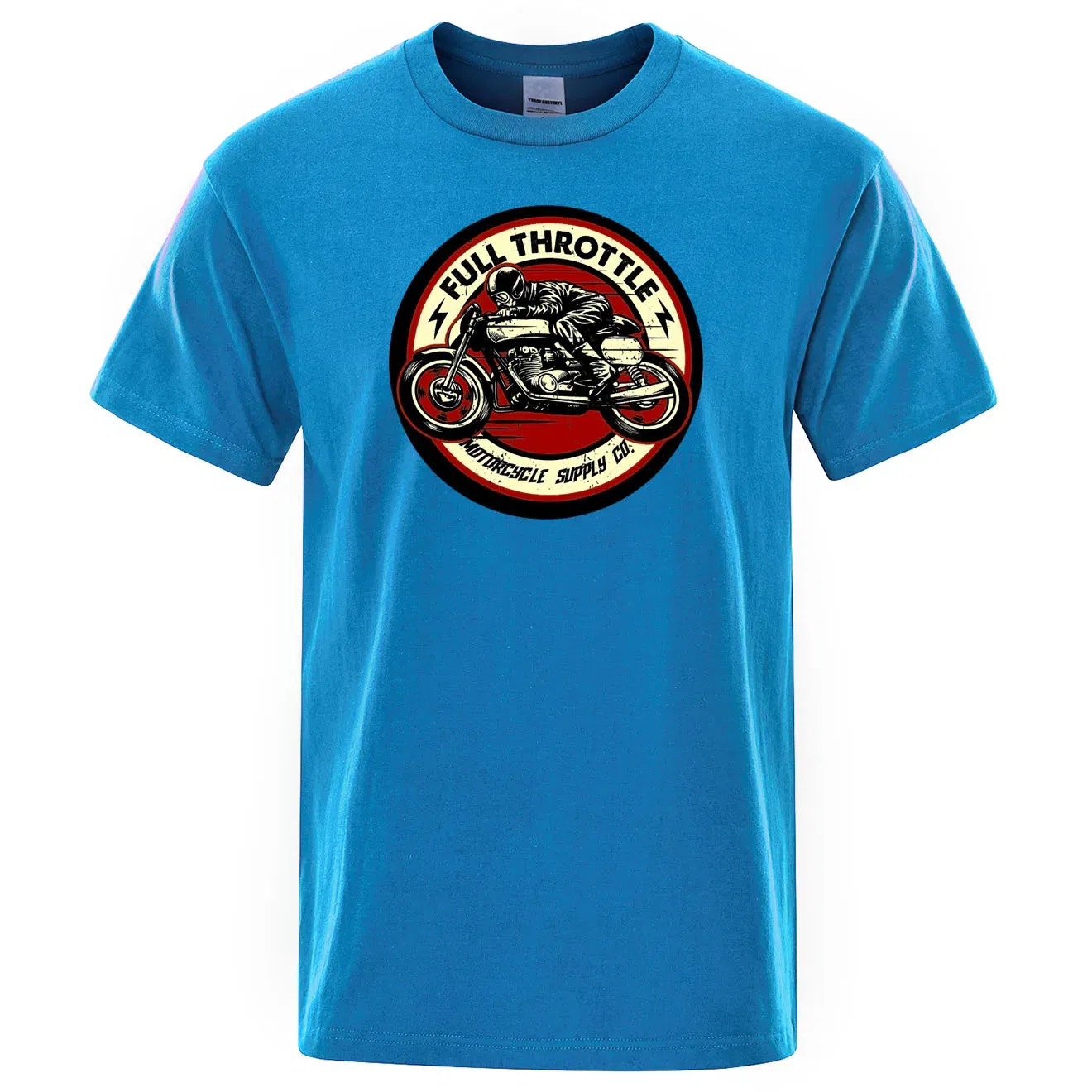 Color: GRAY, Size: S - Full Throttle Cafe Racer Rockabilly Biker Printed T-Shirt Men Fashion Casual Short Sleeve Loose Cotton Tshirt Summer Loose Tees