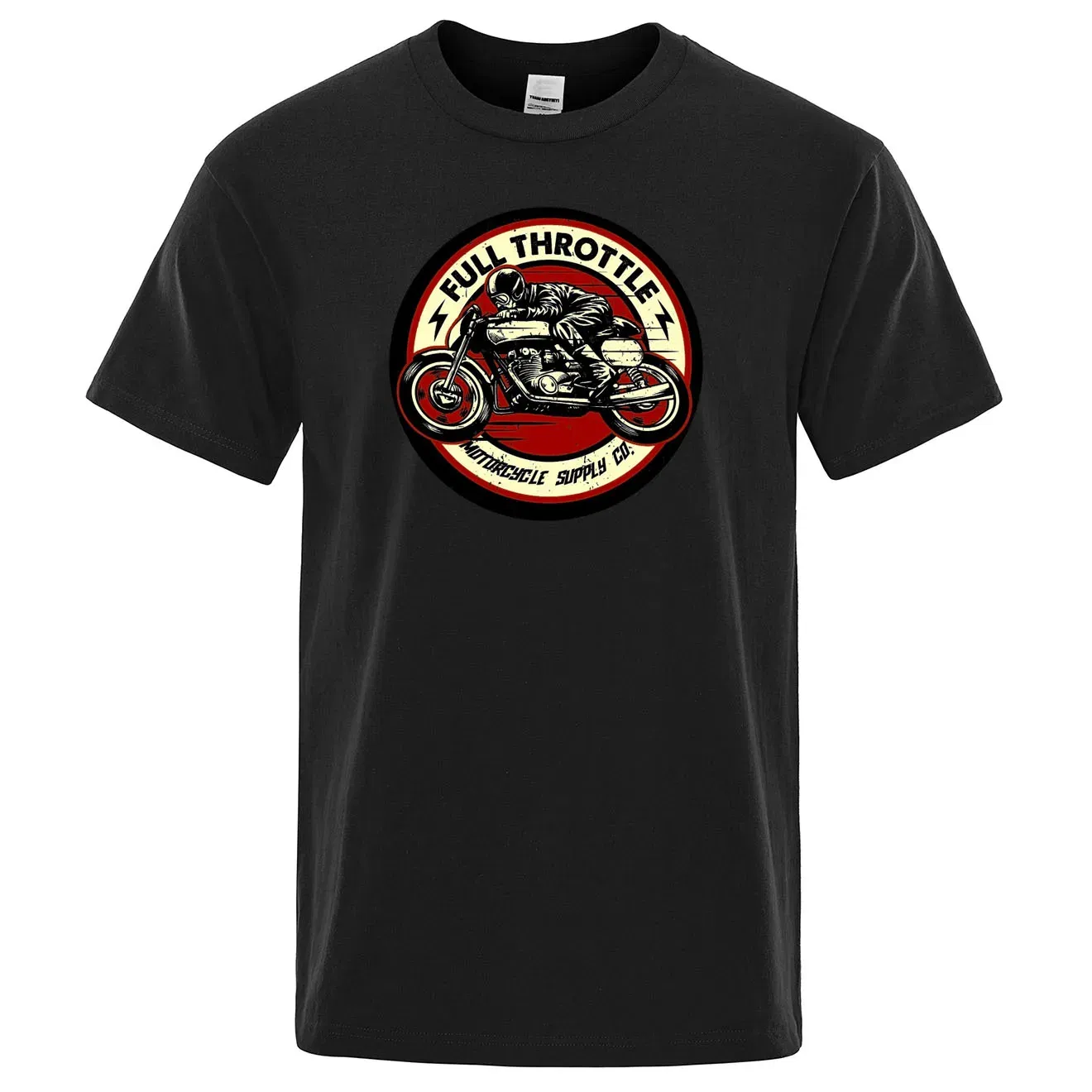 Color: GRAY, Size: S - Full Throttle Cafe Racer Rockabilly Biker Printed T-Shirt Men Fashion Casual Short Sleeve Loose Cotton Tshirt Summer Loose Tees