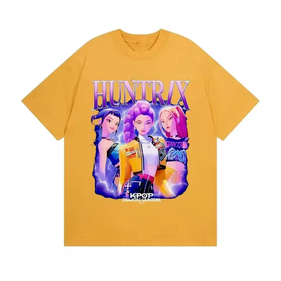 Color: green, Kid Size: 7 - Summer Huntrix Kpop Demon Hunters Graphics Cool Printed Girls Boys T Shirts High Quality Fashion Causal Tee Cotton Children Tops