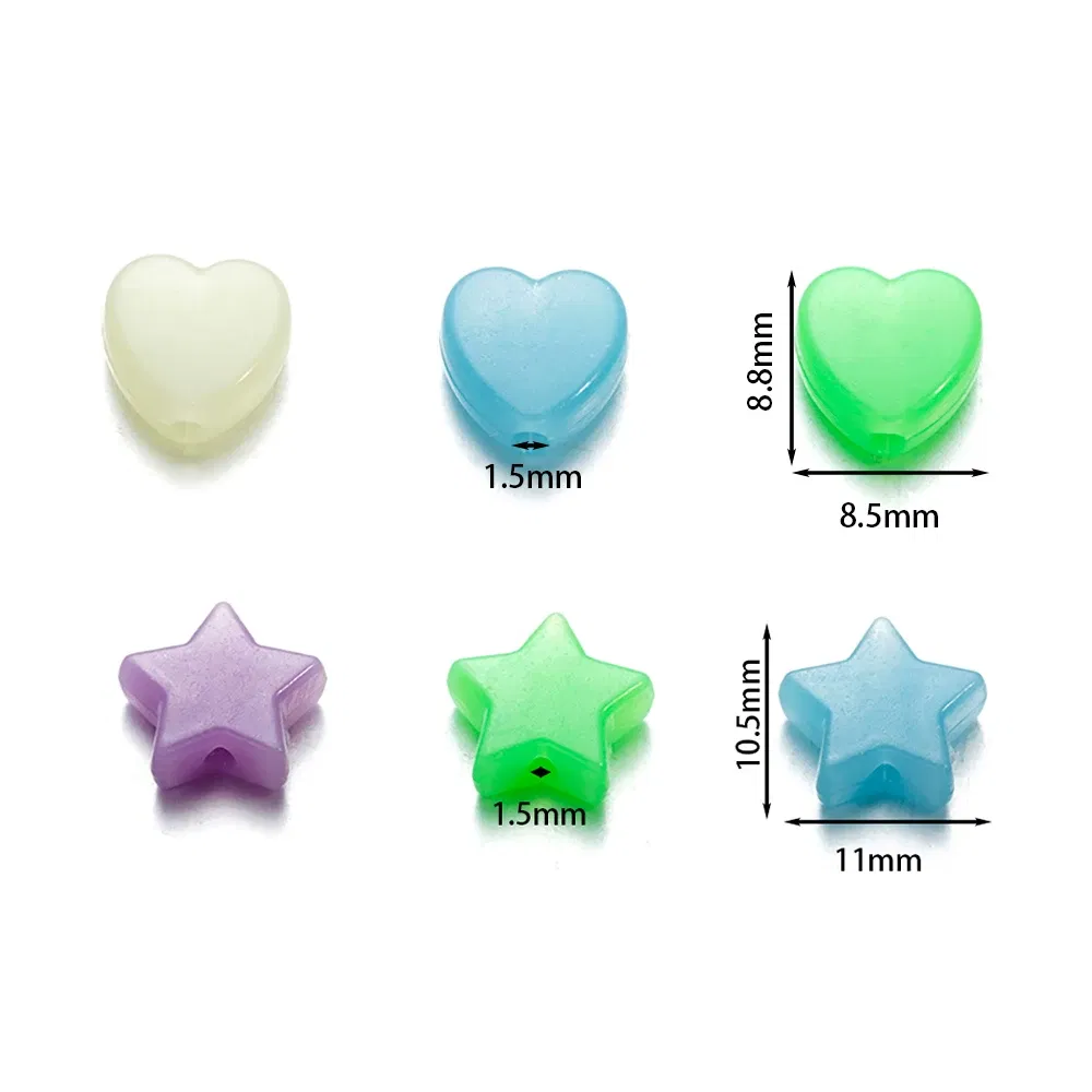 Color: SKY BLUE, Item Diameter: 2mm - 50Pcs Luminous Star Beads Heart Shape Acrylic Beads Loose Spacer Beads for Jewelry Making DIY Bracelet Necklace Accessories