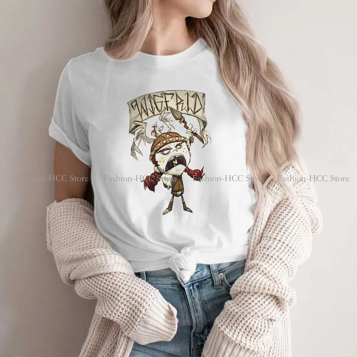Color: WHITE, Size: L - Wigfrid Casual Polyester TShirt Dont Starve Style Tops Comfortable T Shirt Female
