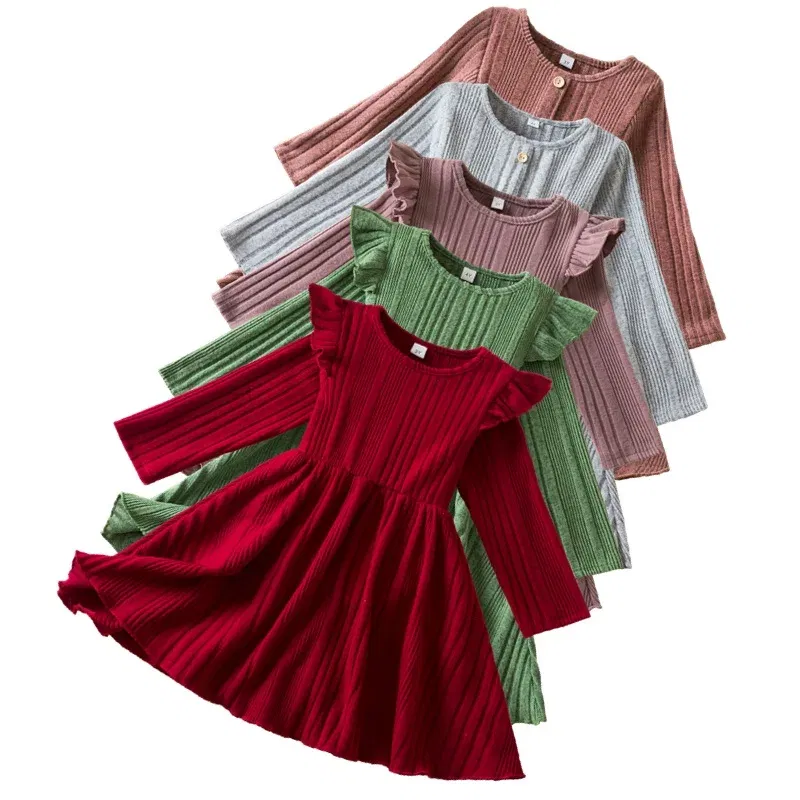 Color: Dark Grey, Kid Size: 7 - Autumn and Winter Girls Knitted Sweater Dress Solid Color Soft Long Sleeve Dress Children Christmas Costume Birthday Casual Wear