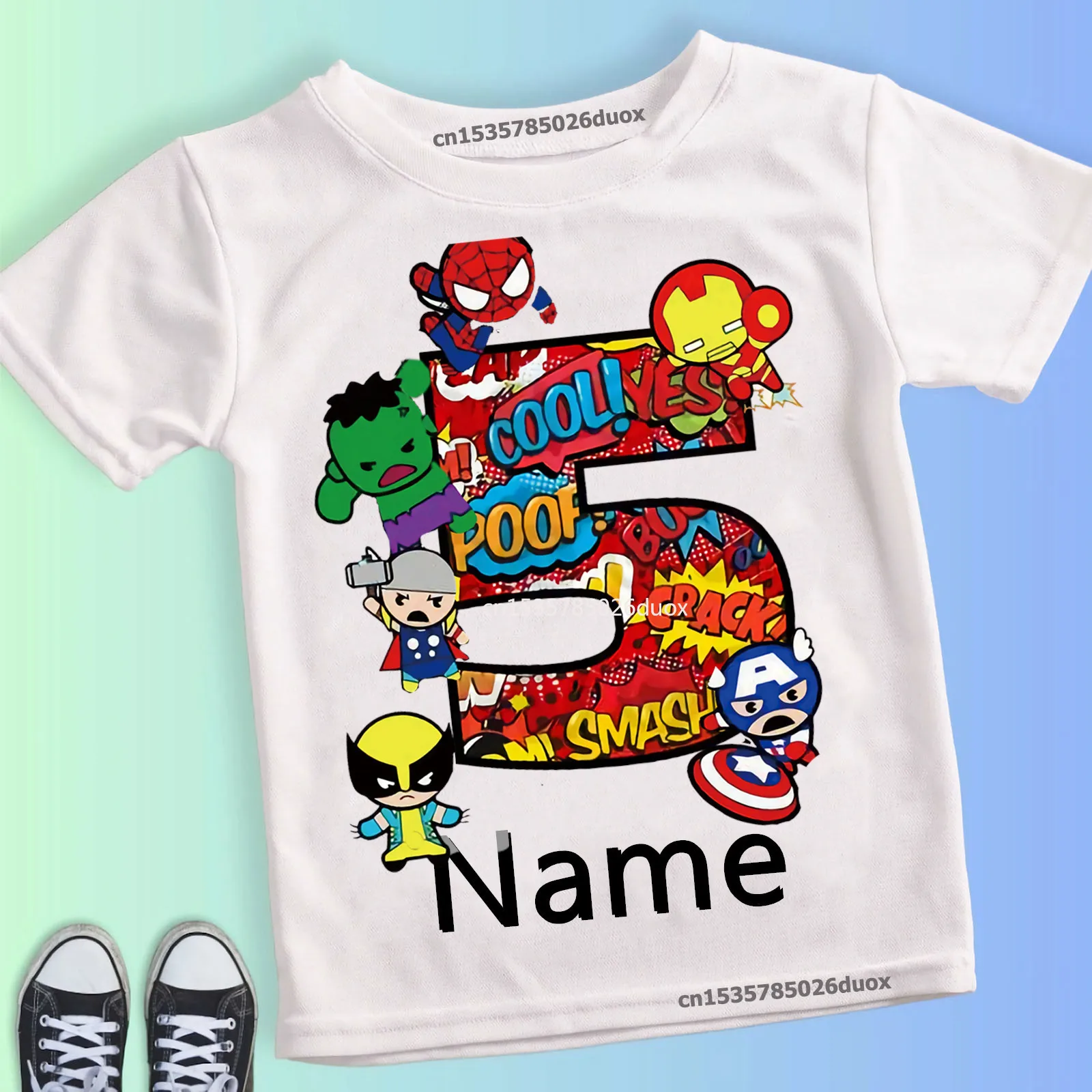 Color: green, Kid Size: 8T - Summer 2024 3 4 5 6 7 8 9 Marvel SuperHero Birthday Girl Short Sleeved T-shirt The Avengers Personalize Name Birthday Boy Shirt