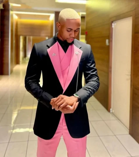 Color: Beige, Size: L - Black Pink Men Suits Wedding Prom Party Suit Single Breasted Blazer Sets Costume Homme trajes de vestir para hombre 3 Pieces