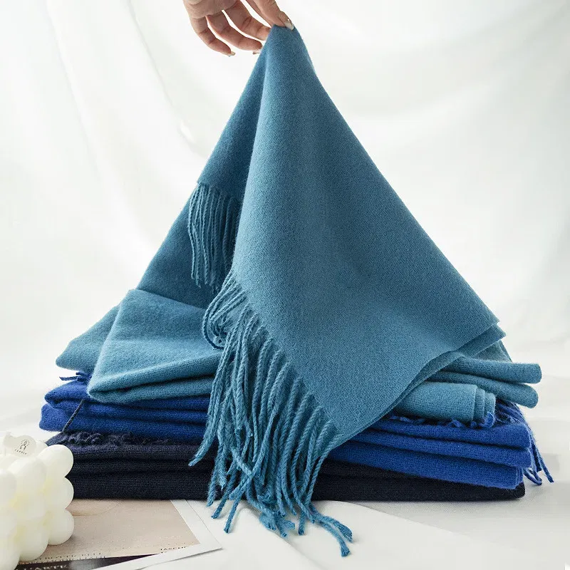 Color: Fuchsia - New 62 Color Winter Scarf For Women Long Warm Cashmere Scarves Hijab Solid Lady Shawl Wrap Female Pashmina Bandana Head Scarfs