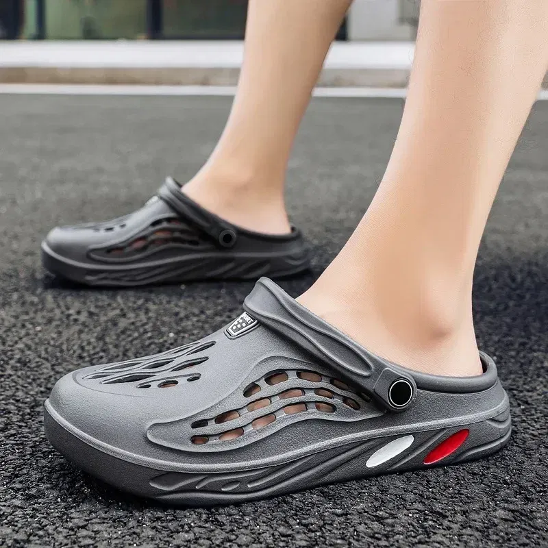 Color: GRAY, Shoe Size: 38 - Plus Size 47 48 49 Men Summer Clogs Sandals EVA Slippers Men and Women Garden Shoes Beach Sandals Couple's Outdoor House Slides