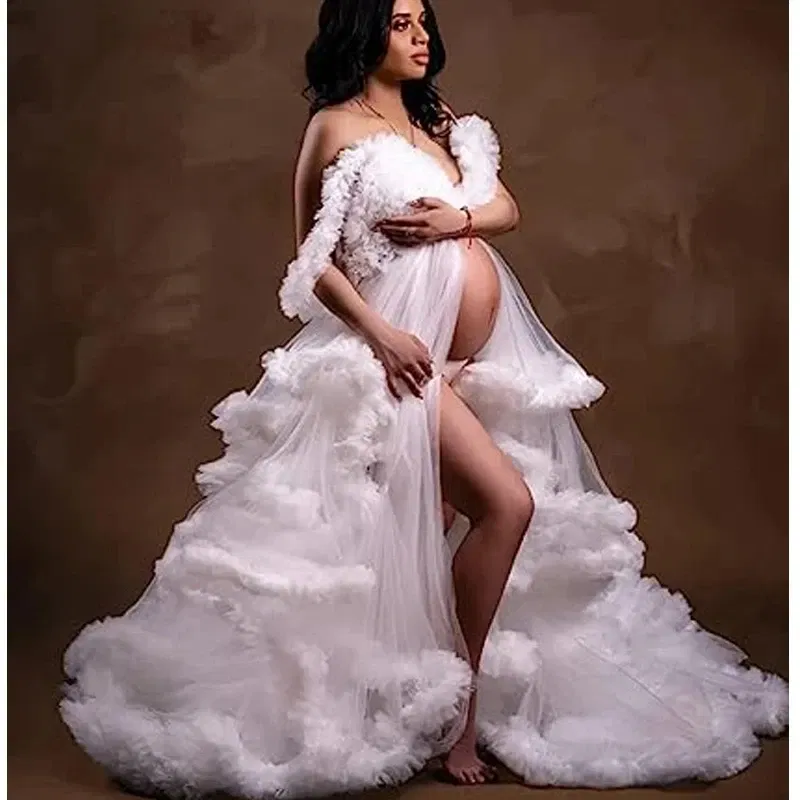 Color: Silver, Maternity Size: M, Ships From: CHINA - Tulle Long Maternity Dress Photoshoot п?»?°?‚ь?µ photography dresses baby shower dresses for pregnant woman п?»?°?‚ь?µ д?»я ?±?µ