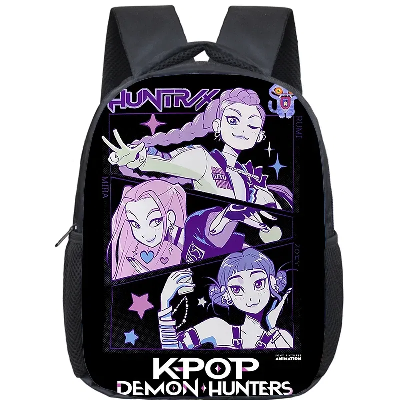 Color: Pink - KPop Demon Hunters School Bags 12inch Lightweight Children Backpack Girls Boys Orthopedic Kids Book Bags Back To School Mochilas