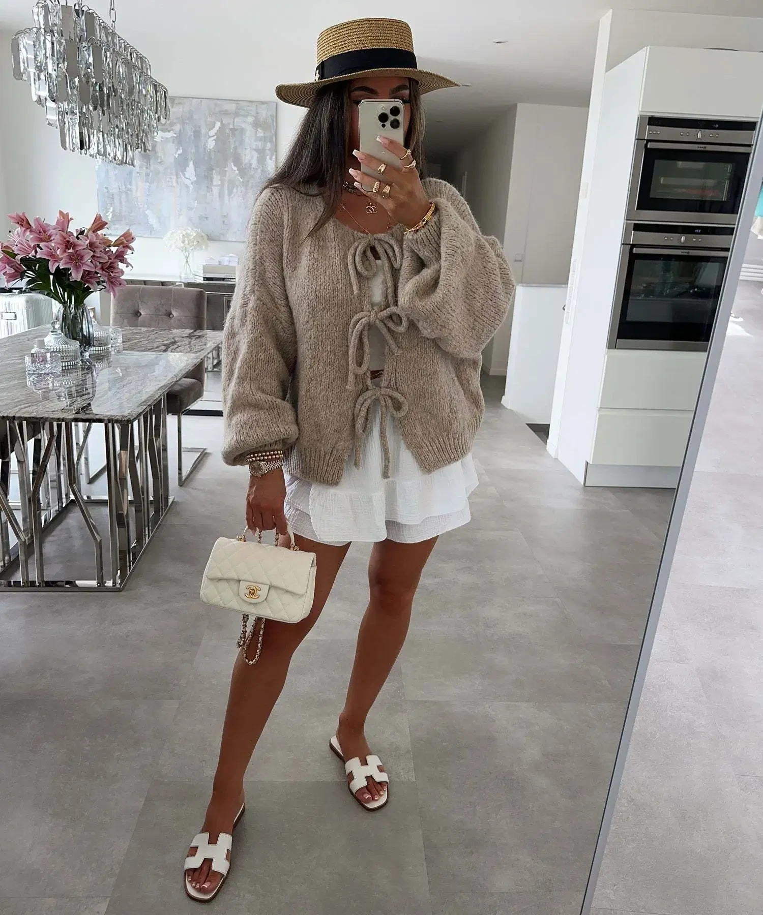 Casual Knitted Bow Lace Up Cardigan Women Solid O-neck Short Sleeve Hollow Out Sweater Female Autumn Lady Solid Streetwear