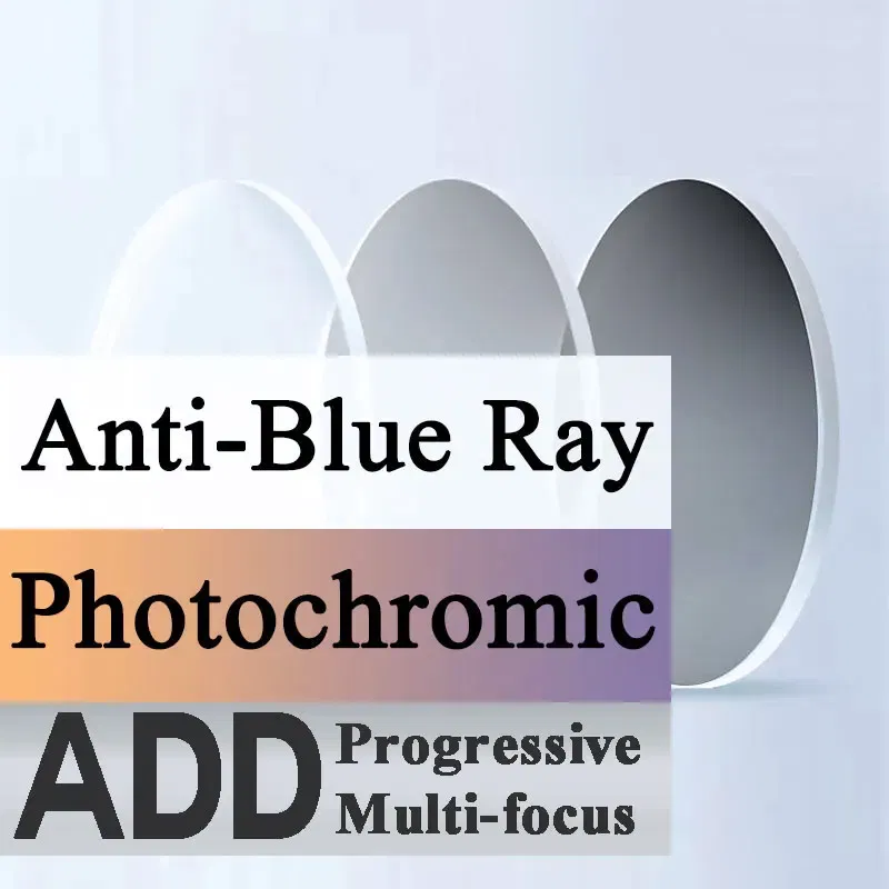 Lenses Color: Red, Lens Index: 1.67 - A Pair Progressive Multi-focus & Photochromic & Anti-Blue Ray Optical Lens Myopia Presbyopia 1.56 1.61 1.67 Index