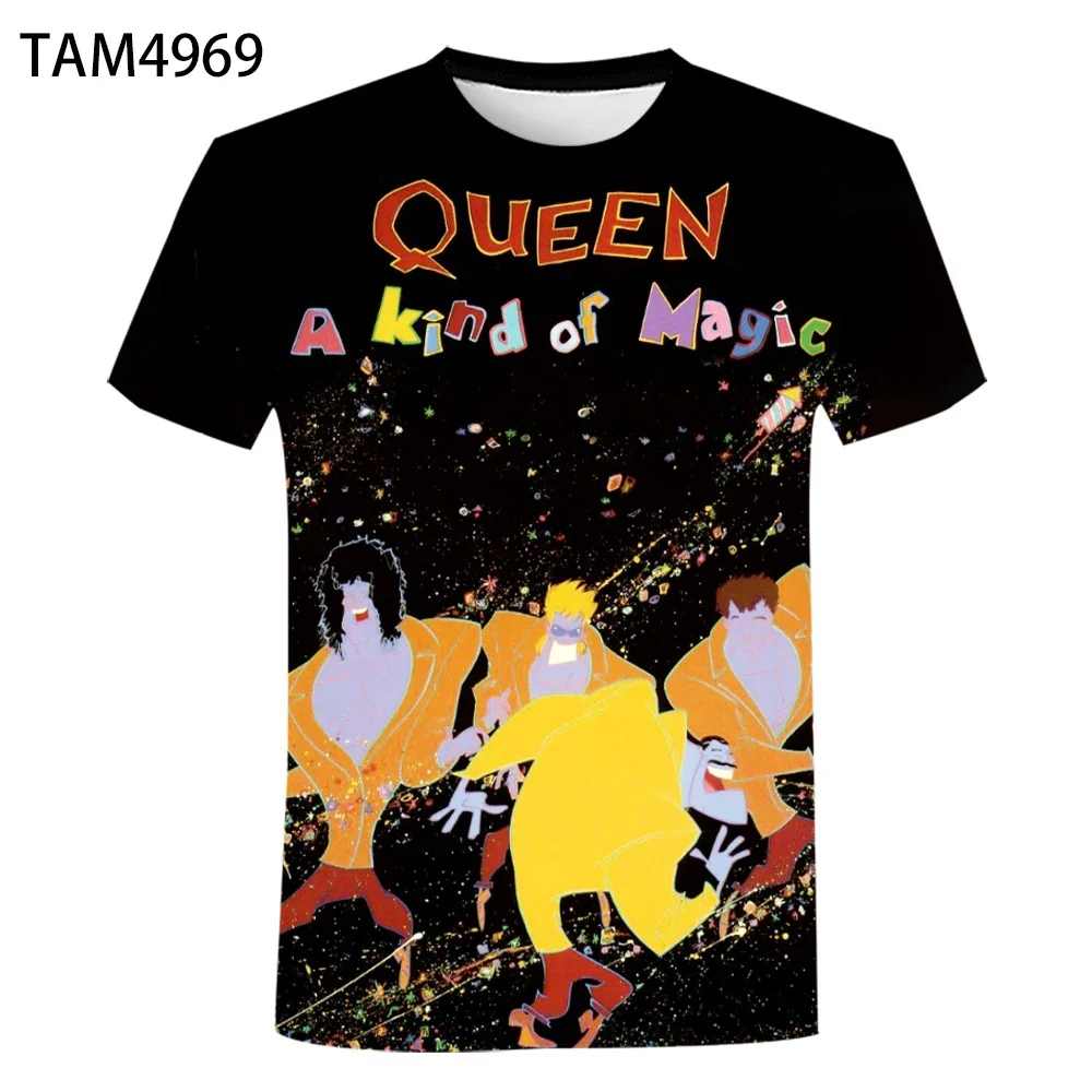 Color: Beige, Size: M - New British Rock Band Queen 3D Printed Men Women T-shirt Casual Short Sleeve Oversized Tees Tops Fashion Punk O-Neck Clothing