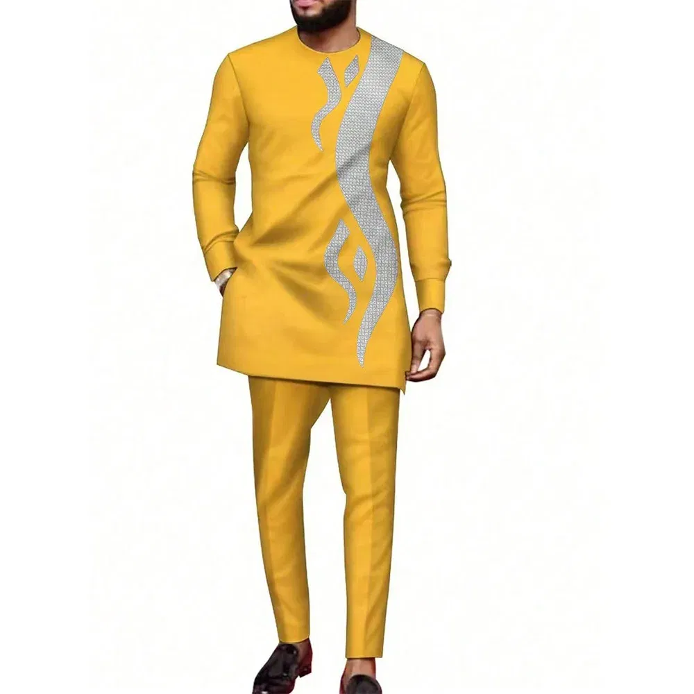 Color: black, Size: XL - 2024 New African Traditional Men's Set Elegant and Fashionable Men's Suit Casual Embroidery Two Piece Set Men's Suit Kaftan