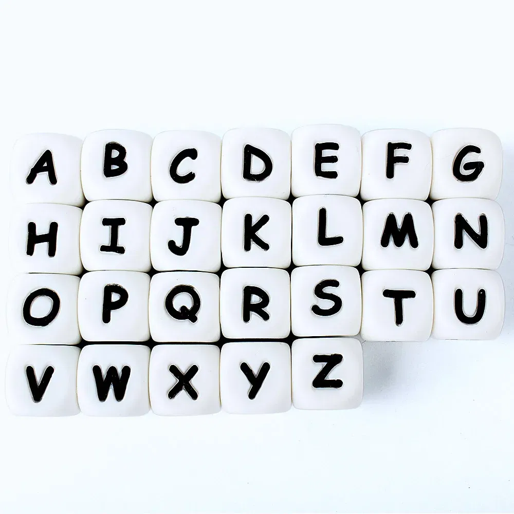 Color: Blue - 10pcs 12mm Baby Silicone Letters Beads for Pacifier Clips Alphabet Bead Baby Chew Teething Teether Nursing Children Gifts 100Pcs