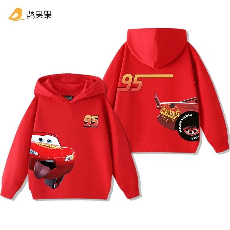 Color: Brown, Kid Size: 140 - Cars Lightning McQueen Fun Printed Kids Boys Girls Hooded Sweatshirt Fall and Winter Casual Fashion Warm Student Hoodie