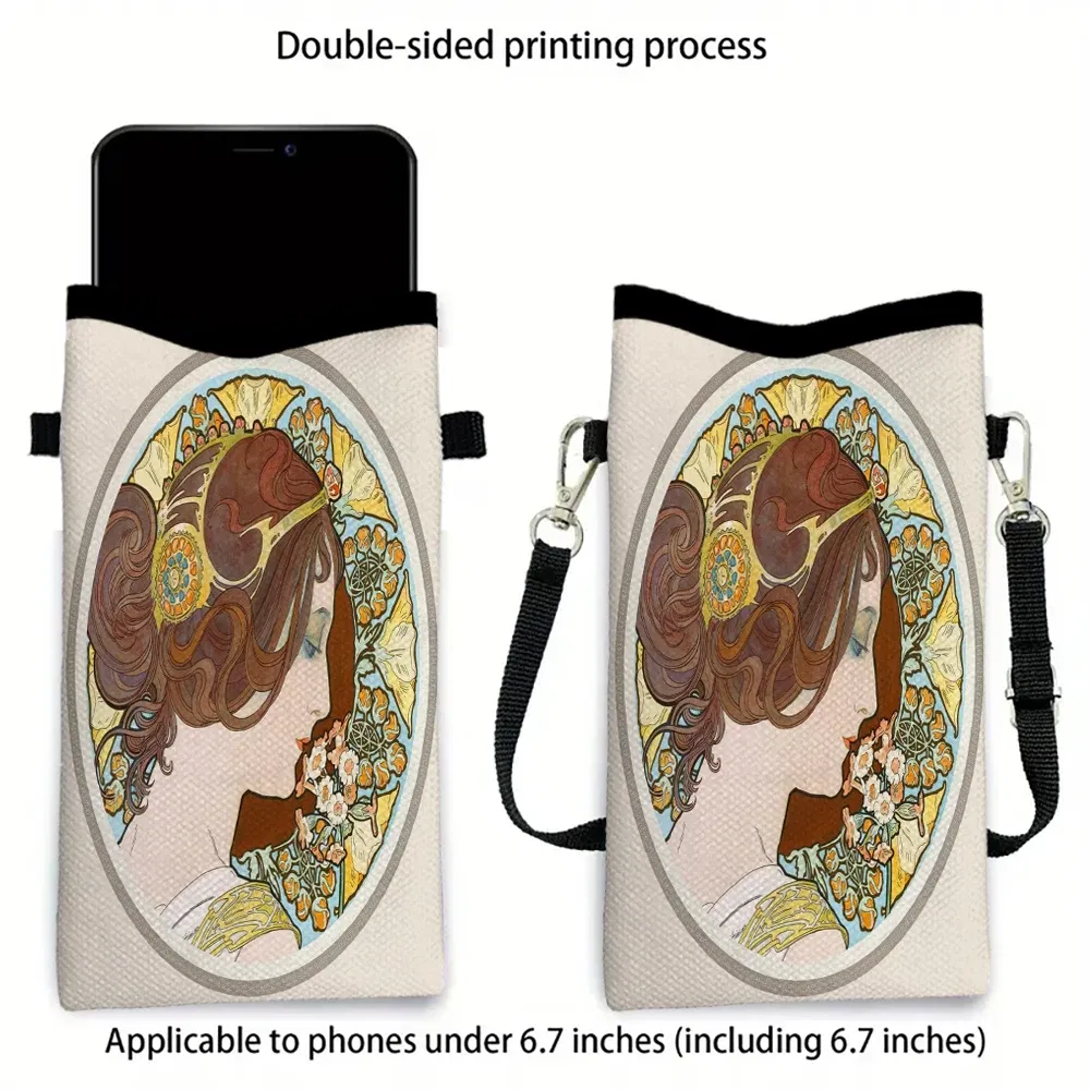 Color: Clear, Size: Extra Large - Alphonse Mucha Crossbody BagPrint Phone Wallet with Adjustable Shoulder Strap Unisex Design Daily Use, Travel,Gift 8.23