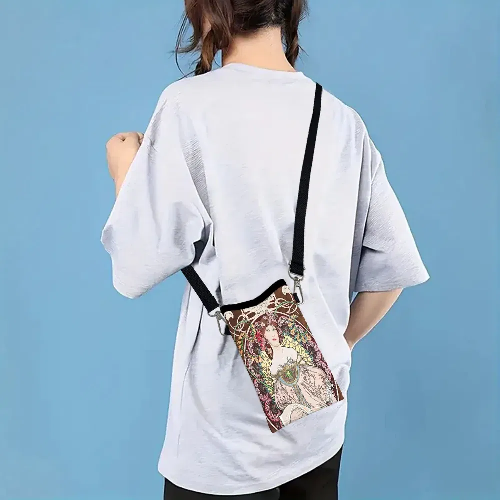 Color: Clear, Size: Extra Large - Alphonse Mucha Crossbody BagPrint Phone Wallet with Adjustable Shoulder Strap Unisex Design Daily Use, Travel,Gift 8.23