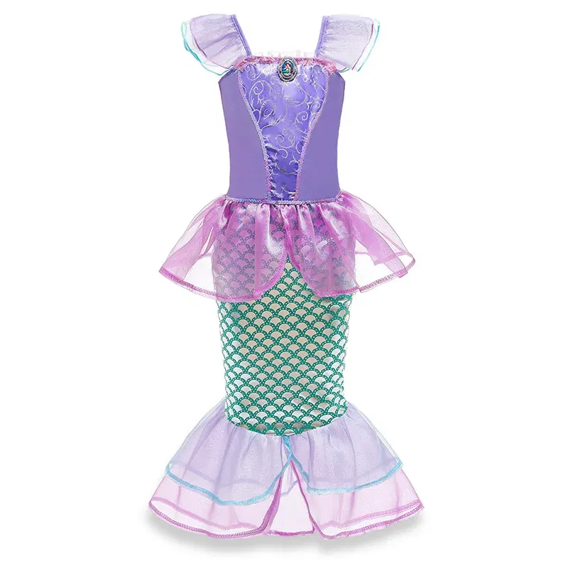 Color: Khaki, Kid Size: 11 - Disney Little Mermaid Ariel Costumes for Girls Princess Dress Cosplay Halloween Carnival Kids Birthday Party Dress Up Clothing
