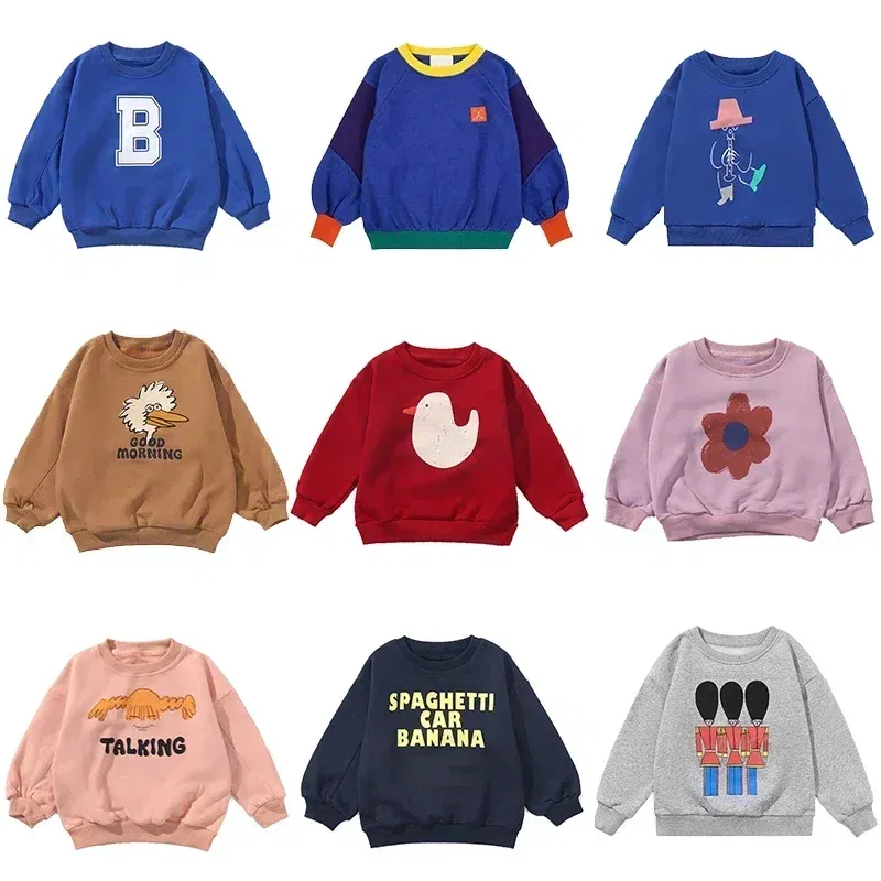 Color: SKY BLUE, Kid Size: 4T - Children's Spring Autumn Hoodie Cartoon Print Unisex Sweatshirt European Style Top for Boys And Girls