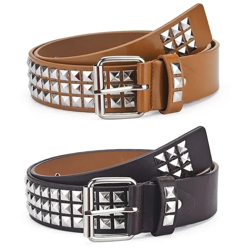 Color: Dark Grey, Belt Length: 110cm - Fashion New Square Bead Rivet Belt Metal Pyramid Belt Men and Women Punk Hardware Jeans Belt Y2K Belt Designer Belt Women's Belt
