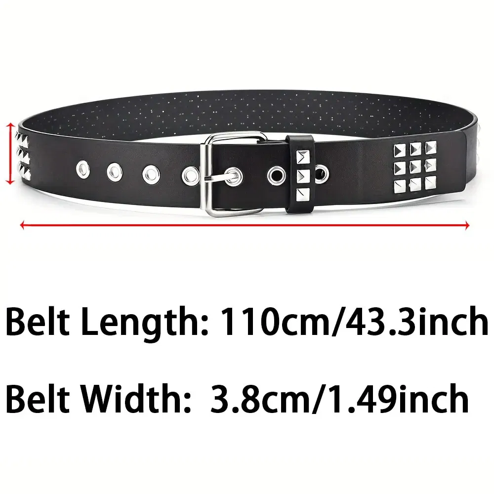 Color: Dark Grey, Belt Length: 110cm - Fashion New Square Bead Rivet Belt Metal Pyramid Belt Men and Women Punk Hardware Jeans Belt Y2K Belt Designer Belt Women's Belt