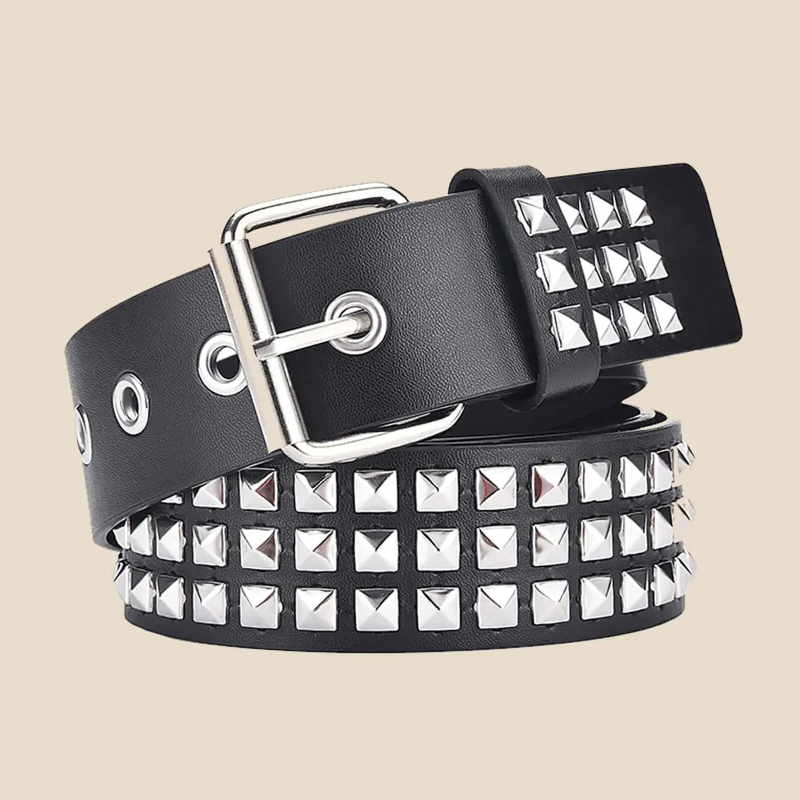 Color: Dark Grey, Belt Length: 110cm - Fashion New Square Bead Rivet Belt Metal Pyramid Belt Men and Women Punk Hardware Jeans Belt Y2K Belt Designer Belt Women's Belt