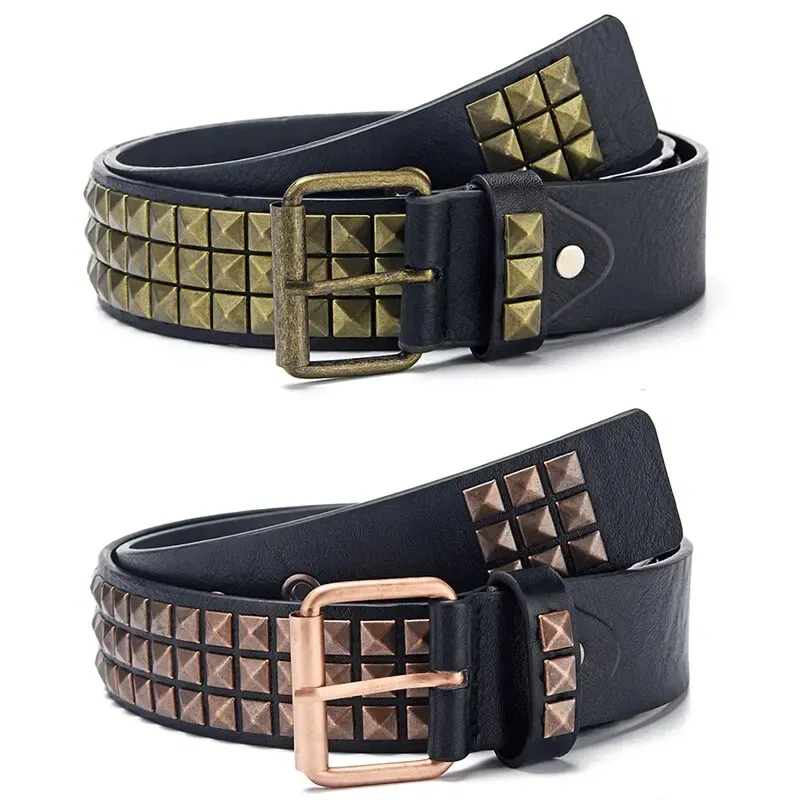 Color: Dark Grey, Belt Length: 110cm - Fashion New Square Bead Rivet Belt Metal Pyramid Belt Men and Women Punk Hardware Jeans Belt Y2K Belt Designer Belt Women's Belt