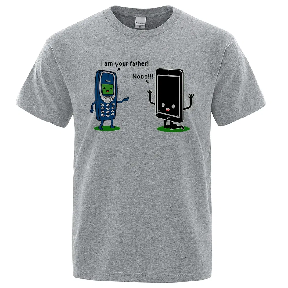 Color: GRAY, Size: XXL - I'm your father Funny phone T-Shirts Men Women Casual Short Sleeve Crewneck Breathable Tops Cotton Summer Hip Hop Tee Clothing