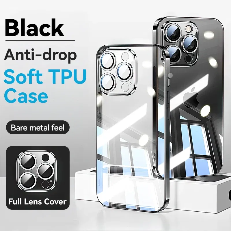 Color: black, Material: Nylon - Joyroom Case For iPhone 16 15 14 13 Pro Max Transparent Cover For iPhone 16 Pro Max Soft TPU Anti-drop Case With Len Protection