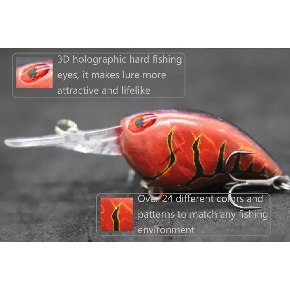 Color: plum - wLure Crankbait Wobble Fishing Lure 6cm 5g Deep Diving Tight Action Fresh Water Hard Bait Floating 8# Hooks Insect Bait C770