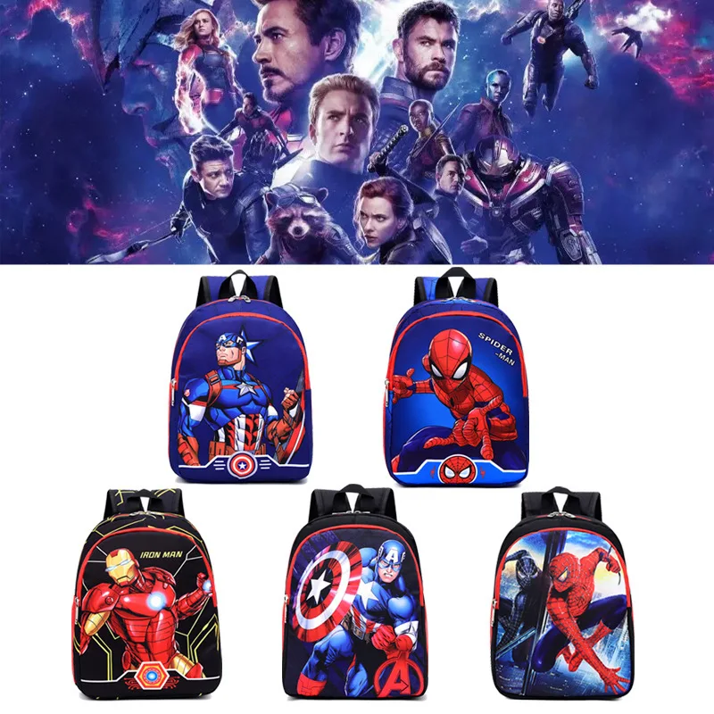 Color: Blue - Disney Marvel Series Backpack Boy's Primary School Schoolbag Double-layer Cartoon Spider-Man Backpack For Boys Gift