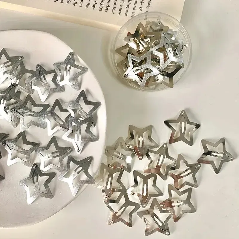 Color: Yellow - 10/25/50/100/200pcs Sliver Y2K Star BB Hair Clips for Girl Metal Snap Hairpins Barrettes Women Filigree Styling Hair Accessorie