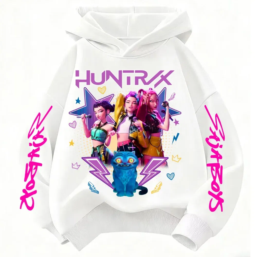 Color: Blue, Kid Size: 3T - Demone Hunter Girl's Pink Hooded Streetwear Autumn Cute Anime Baby Pullover Kids Y2K Kawaii Long Sleeved T-shirt Casual Clothes