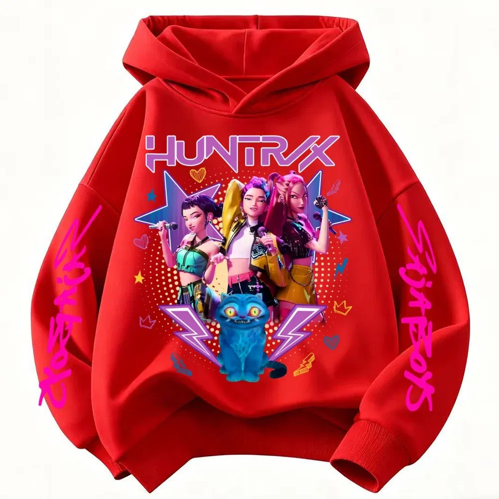 Color: Blue, Kid Size: 3T - Demone Hunter Girl's Pink Hooded Streetwear Autumn Cute Anime Baby Pullover Kids Y2K Kawaii Long Sleeved T-shirt Casual Clothes