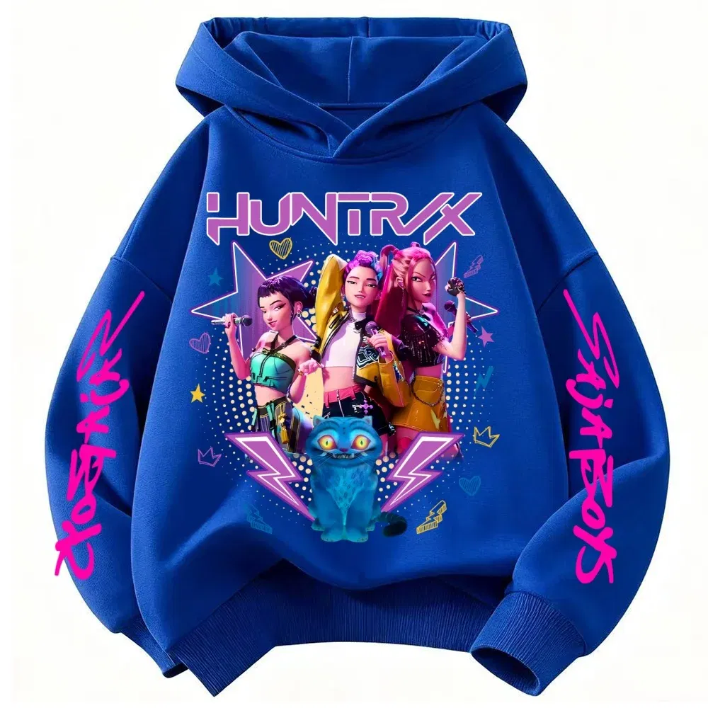 Color: Blue, Kid Size: 3T - Demone Hunter Girl's Pink Hooded Streetwear Autumn Cute Anime Baby Pullover Kids Y2K Kawaii Long Sleeved T-shirt Casual Clothes