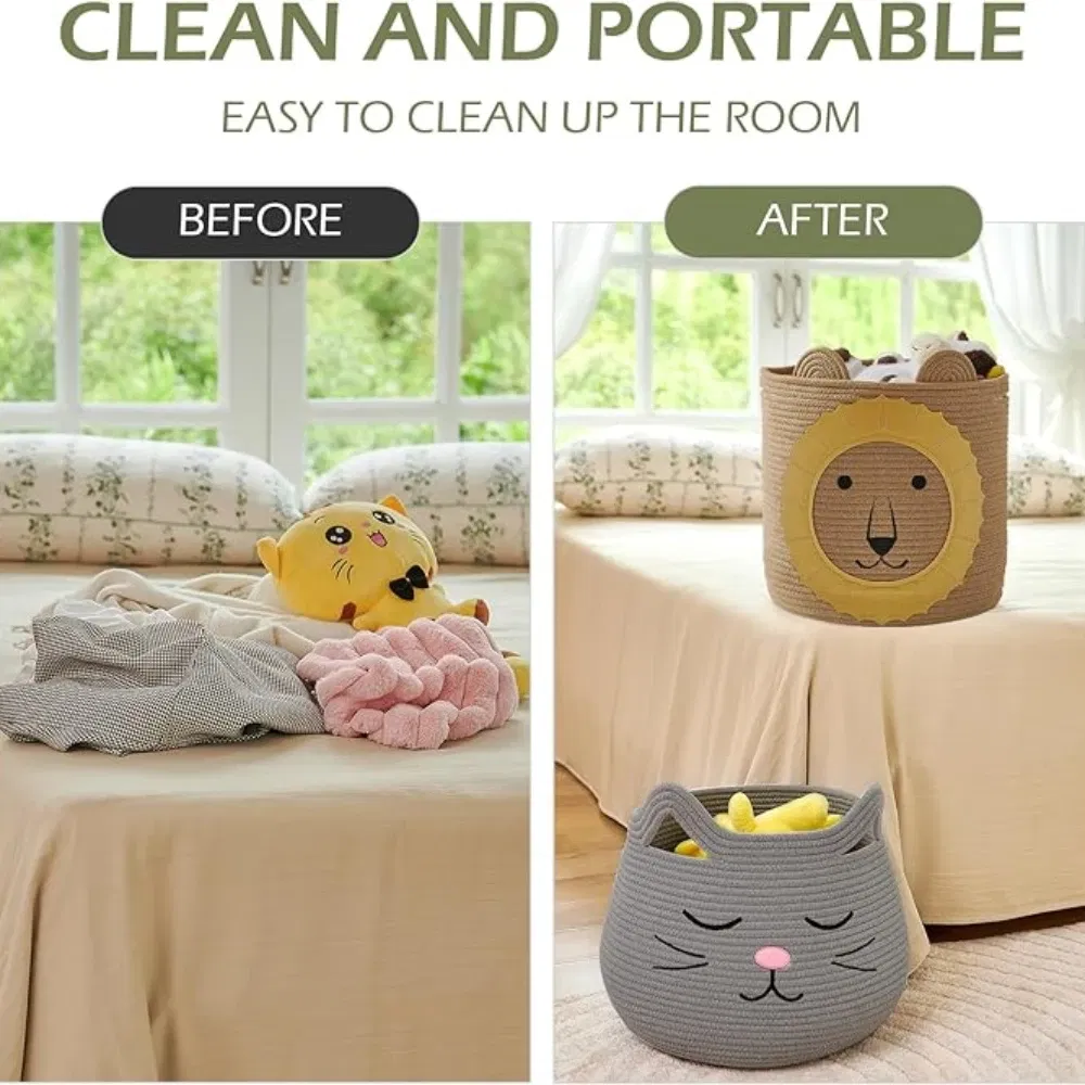 Color: light green - Cartoon Storage Basket Washable Dirty Clothes Basket Foldable Children's Toy Clothes Storage Bucket Home Storage Laundry Basket