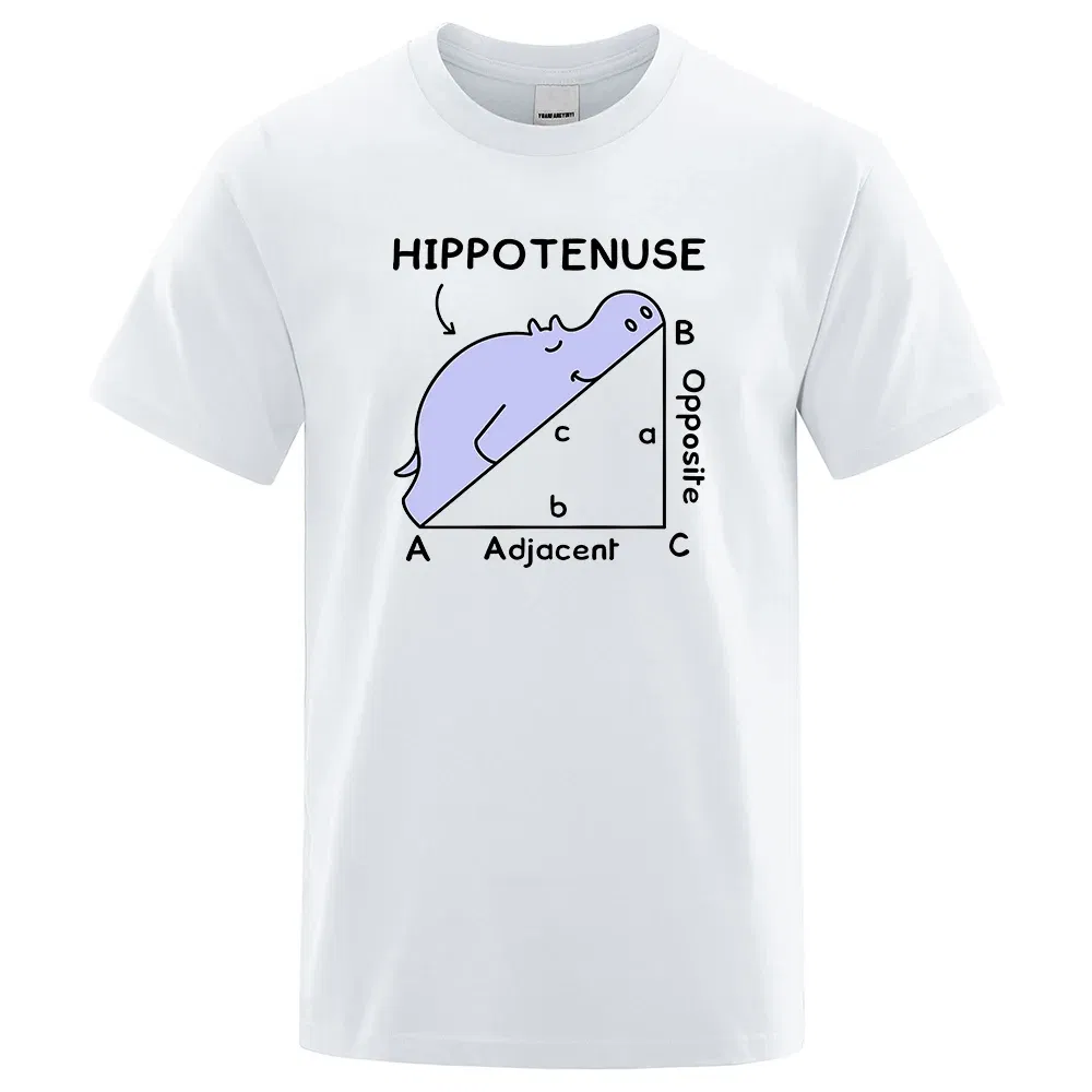 Color: WHITE, Size: XXXL - Hippotenuse Opposite Adjacent Funny Printed Men Women T Shirts Trigonometric Functions Cotton Short Sleeve Streetwear T-shirt