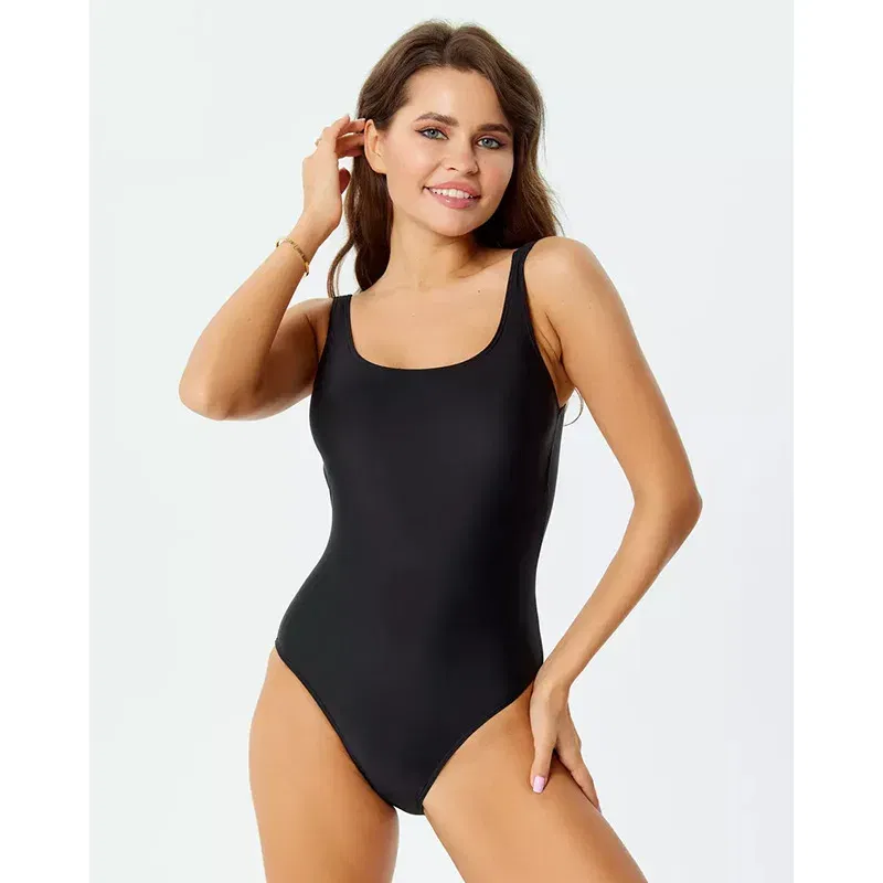 Color: black, Size: L - 2024U collar one-piece foreign trade swimsuit women's nylon backless jumpsuit sexy swimsuit bikini