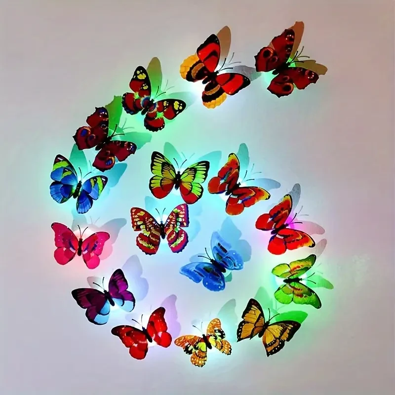 3D Glowing Double-Layered Wing Butterfly Home Decoration with Adhesive Back