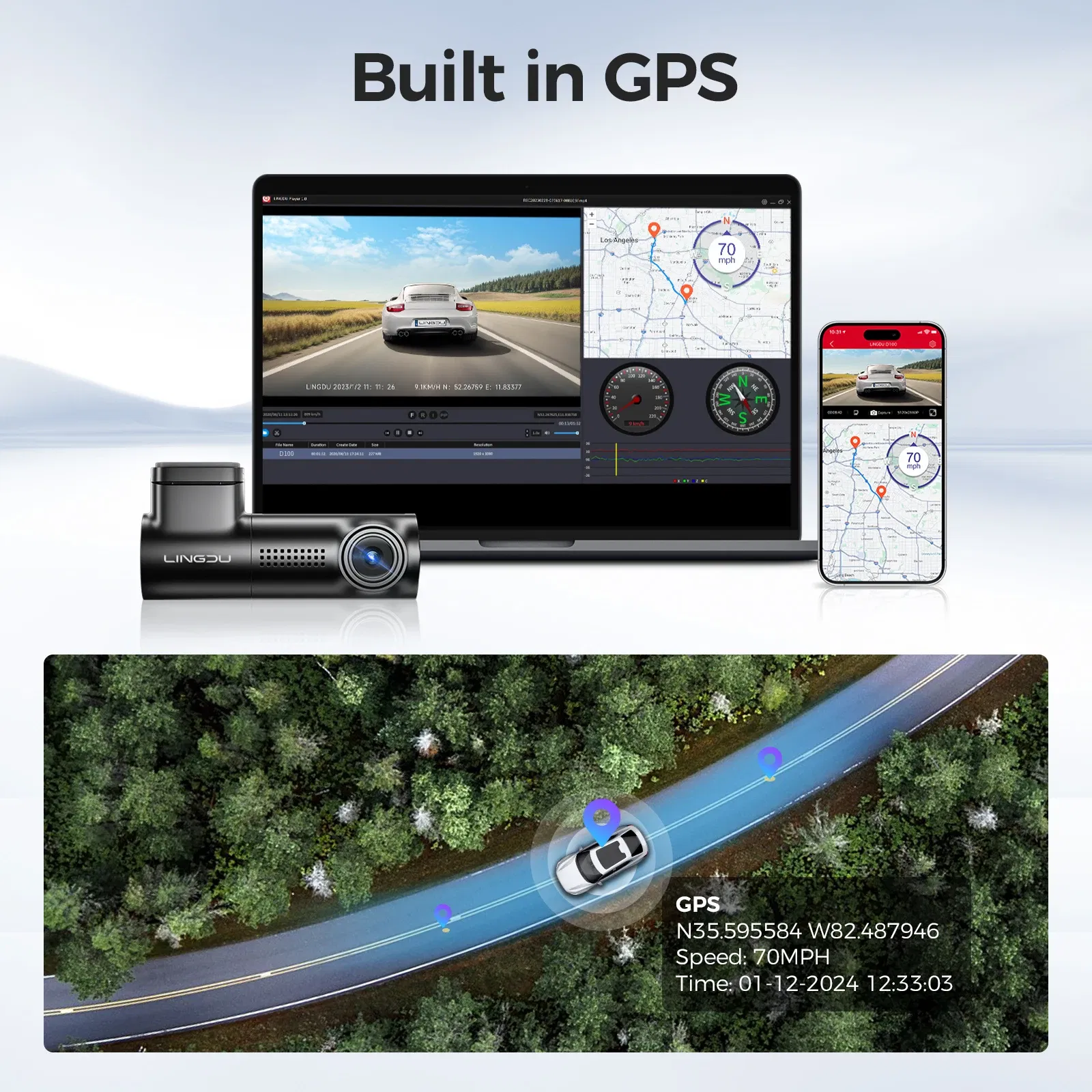 Color Name: WHITE, Ships From: CHINA, Sd Card Memory: 16g - LINGDU D100 2.5K Dash Cam Front MINI Dash Camera for Cars Voice Control WDR Car DVR Parking Mode Built-in GPS WiFi Night Vision