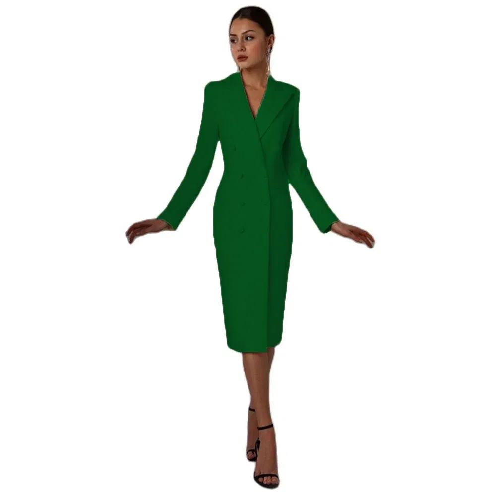Color: green, Size: L - Women's Suit Long Blazer Double Breasted Jacket White Tuxedo Party Point Lapel Clothes спор?‚ивн?‹й кос?‚юм ?¶?µнск