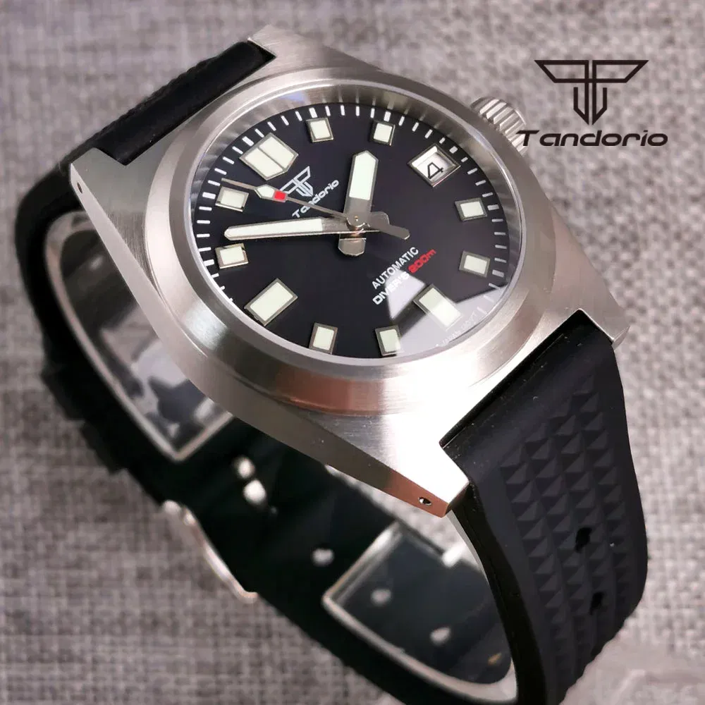 Color: Rose - Tandorio Black/Blue/Green Sunburst Dial NH35A 38mm Automatic Men's Watch 200M Brushed Case AR Sapphire Crystal Rubber Strap