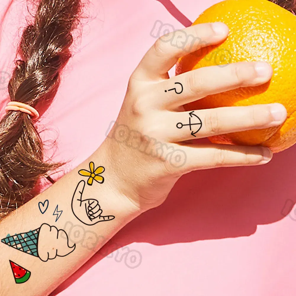 Color: grape purple - Summer Style Temporary Tattoos For Kids Adult Boy Girl Fake Ice cream Tattoo Sticker Small Rock Flower Heart Tatoos Hands Finger