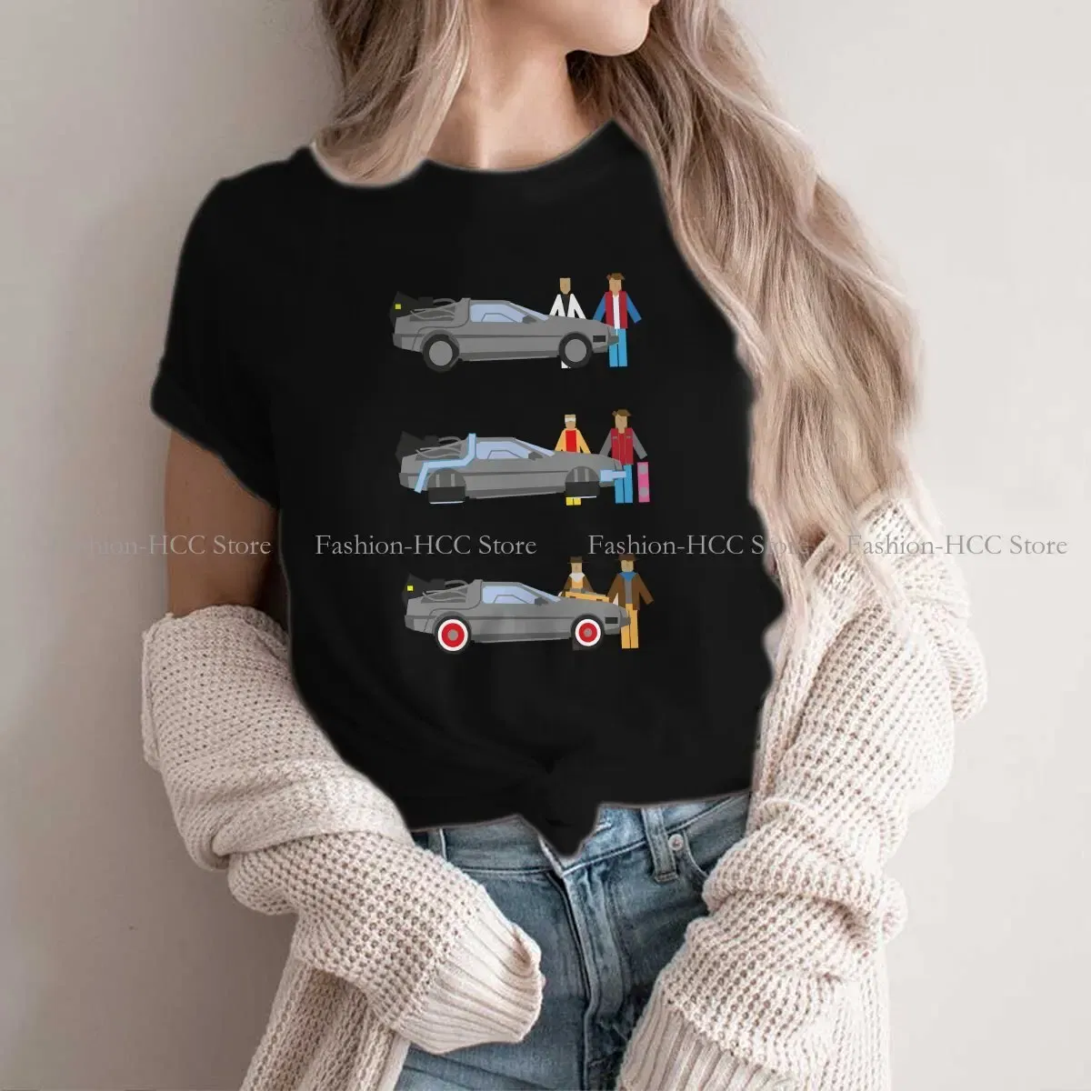 Color: black, Size: XL - Delorian Hip Hop Polyester TShirt Back To The Future Style Tops Leisure T Shirt Female Tee