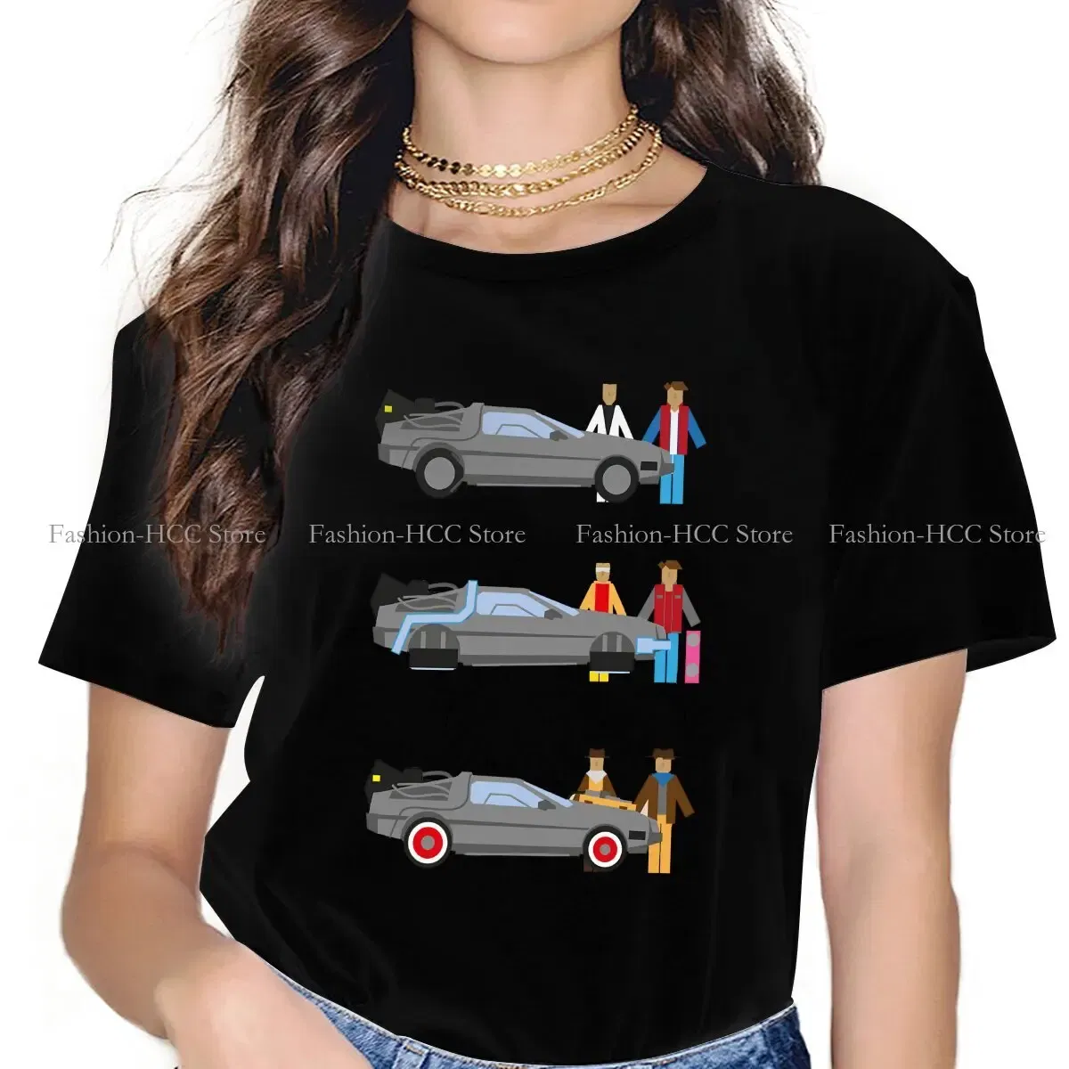 Color: black, Size: XL - Delorian Hip Hop Polyester TShirt Back To The Future Style Tops Leisure T Shirt Female Tee