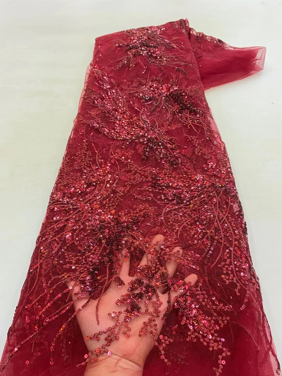 Color: PURPLE, Length: 5 yards, Width: 120cm - African French Sequined Lace Fabrics 2023 High Quality Tulle Lace 5 Yards Nigerian Embroidered Dress Material For Party Wedding