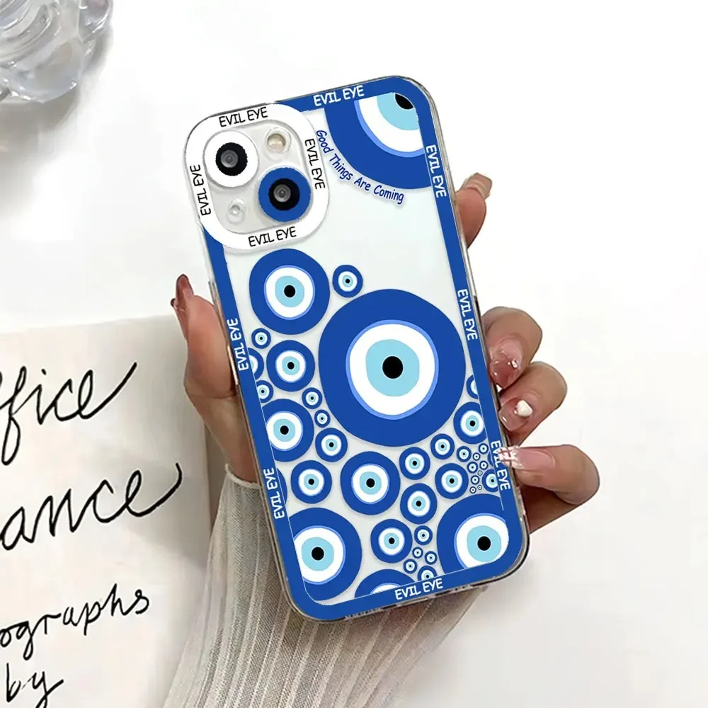Color: Beige, Material: Plastic - Blue Evil Eye Phone Case For Samsung Galaxy S10 S20 S21 S22 S23 S24 FE Plus Ultra Note 20 Transparent TPU Case
